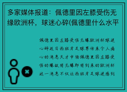 多家媒体报道：佩德里因左膝受伤无缘欧洲杯，球迷心碎(佩德里什么水平)
