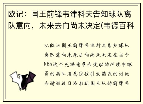欧记：国王前锋韦津科夫告知球队离队意向，未来去向尚未决定(韦德百科)
